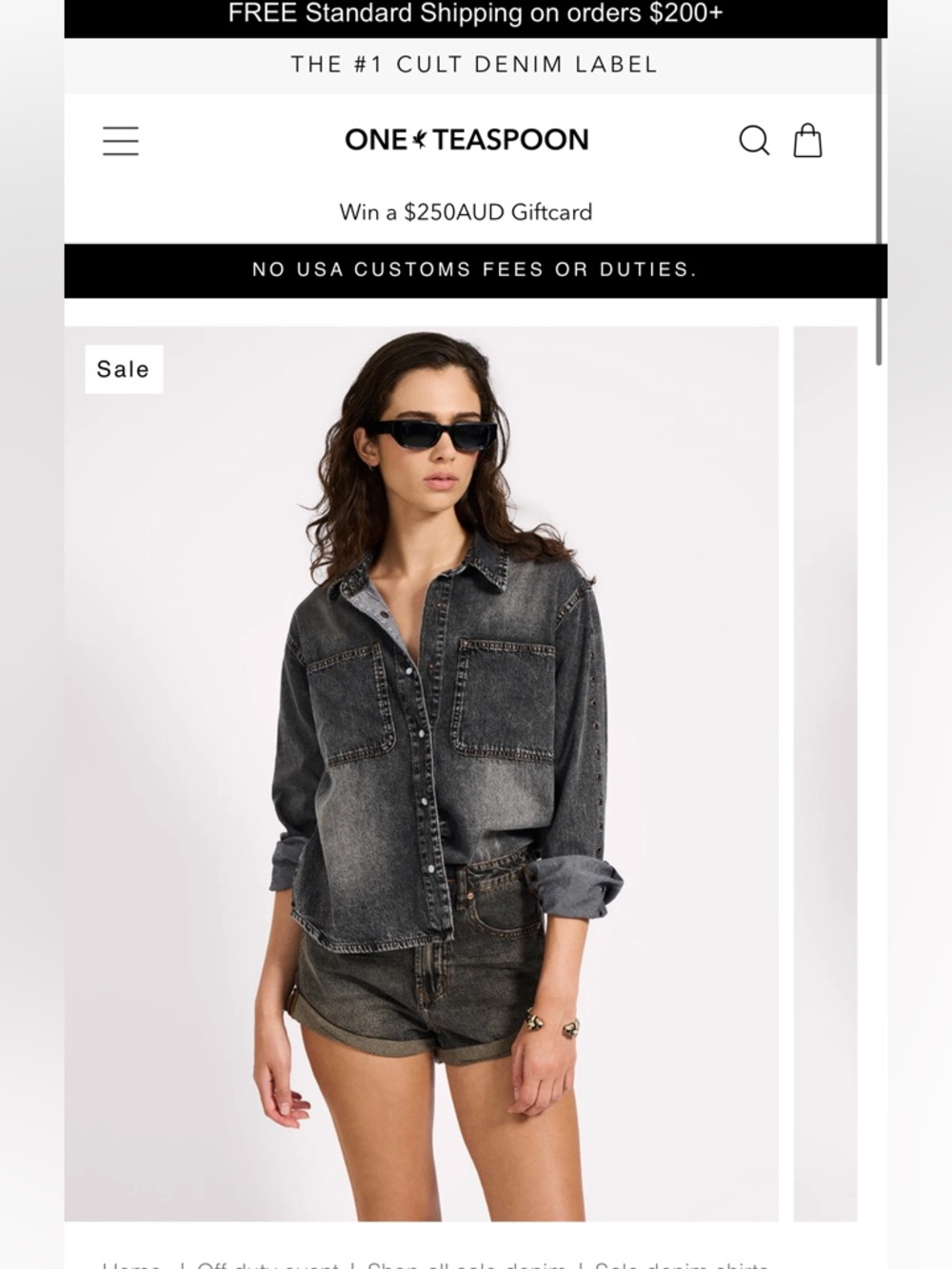 NWT  One Teaspoon Nixie Eyelet Classic Fit Denim Shirt - Charcoal Black medium